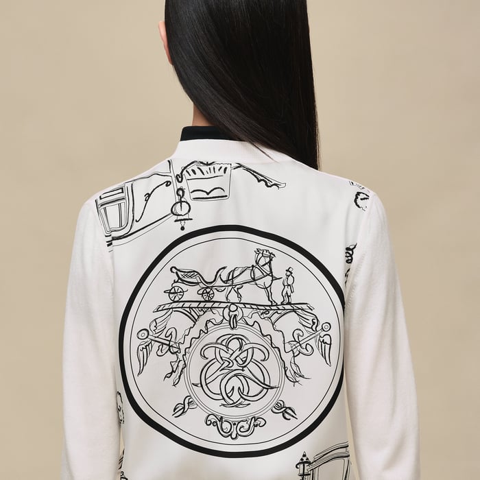 Blanc Nacre "Ex-libris a Main Levee" Long-sleeve Twillaine Cardigan