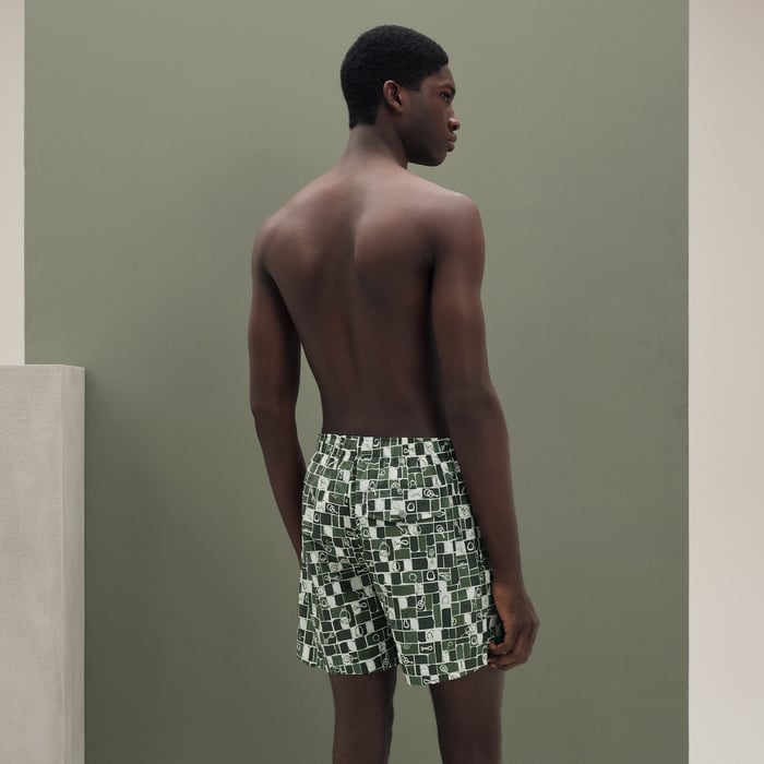 Olive "Mosaique Equestre" Swim Trunks