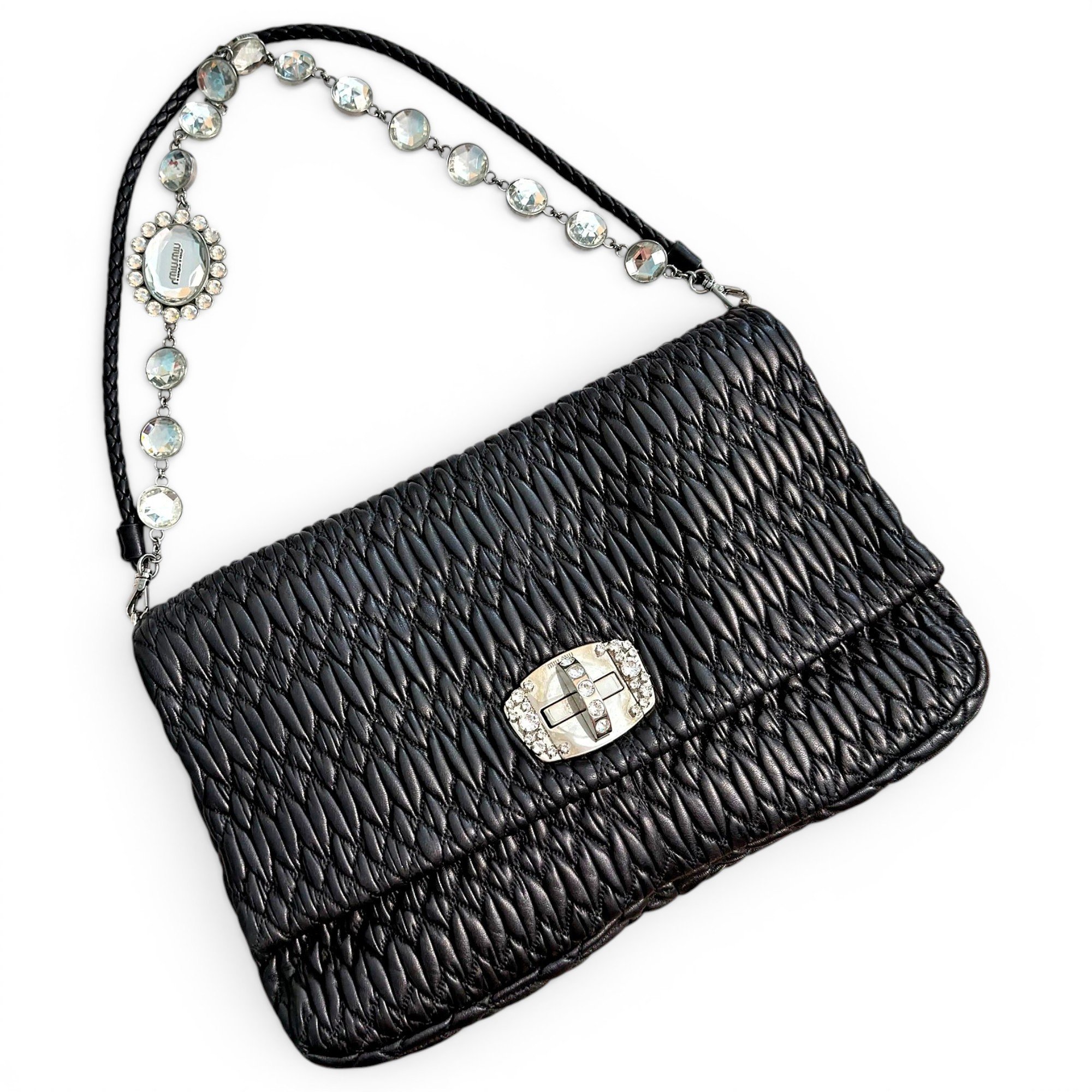 Miu Crystal leather handbag