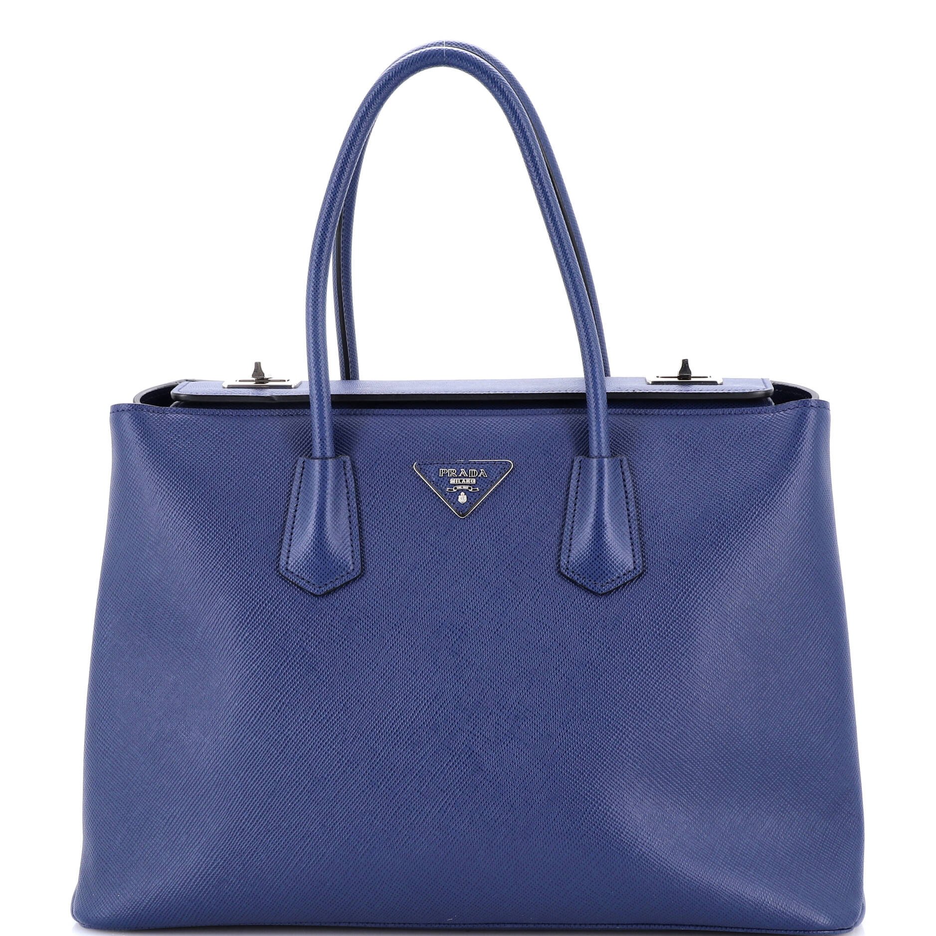 Prada Turnlock Cuir Twin Tote Saffiano Leather Medium