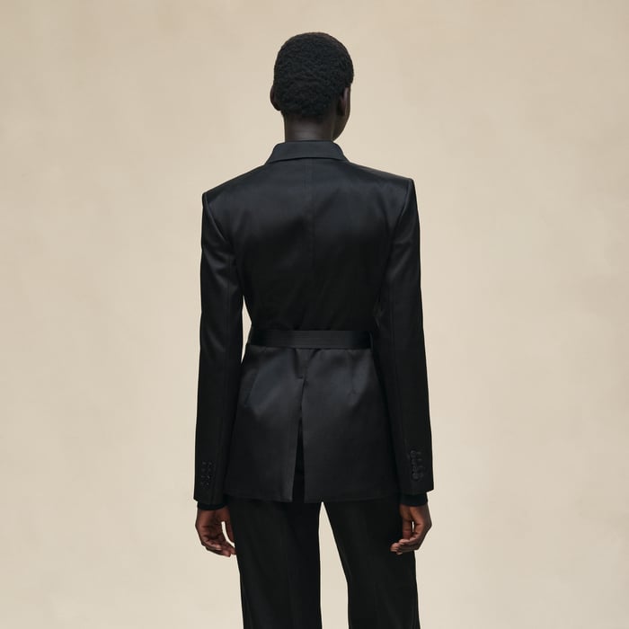 Noir Suit Jacket With Knotted Waist