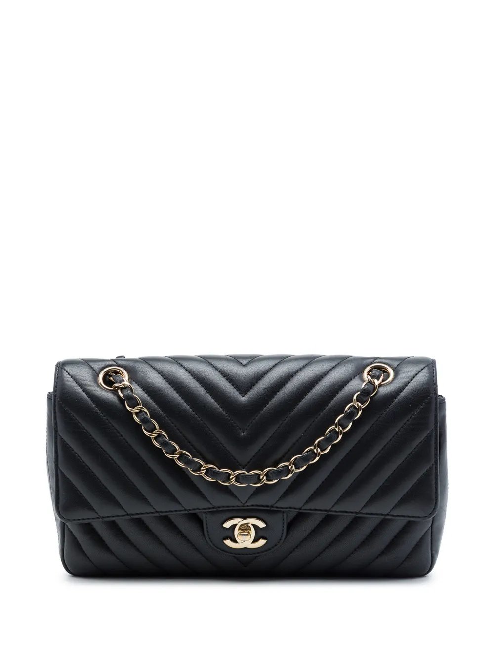 2016-2017 Medium Classic Chevron Crumpled Calfskin Double Flap shoulder bag