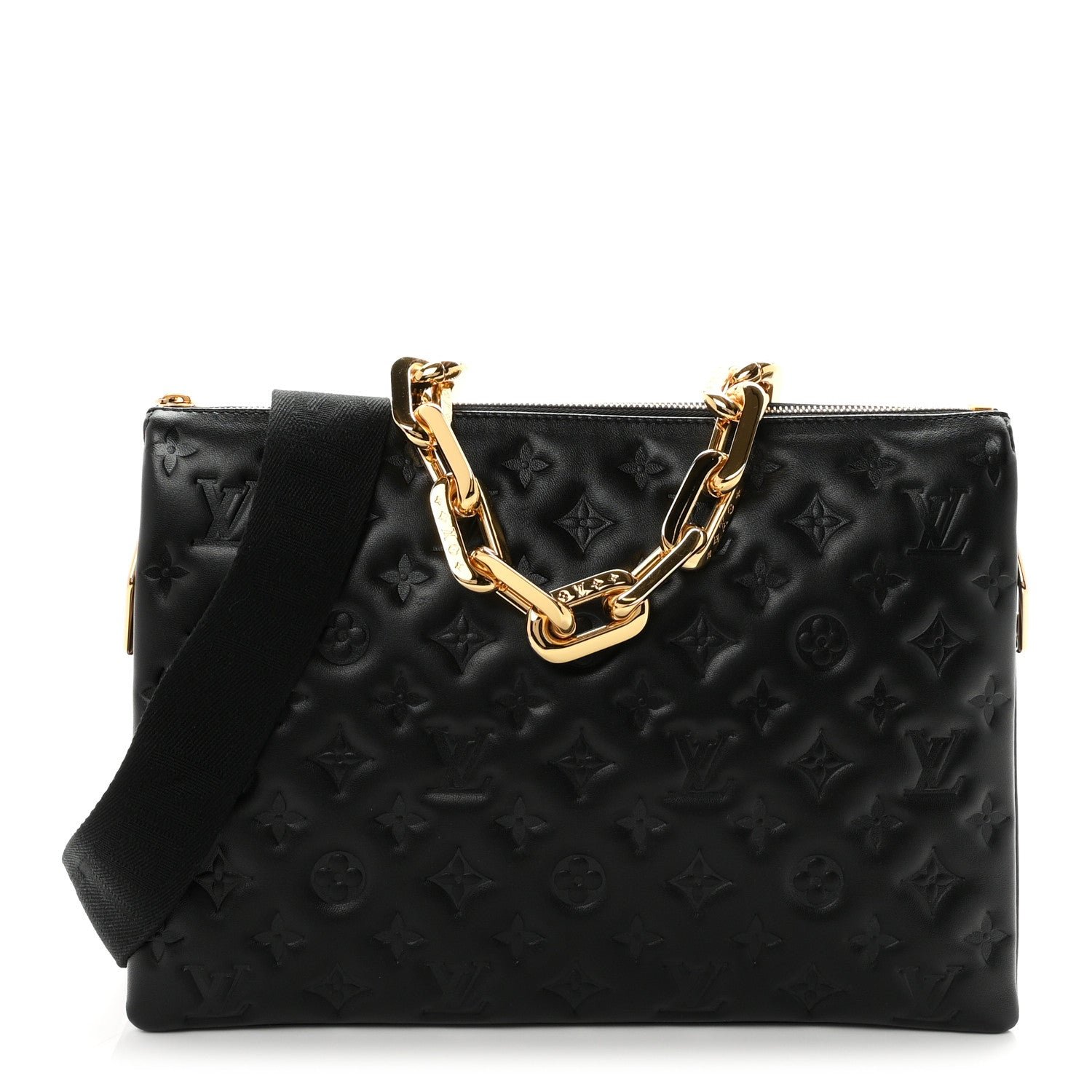 Louis Vuitton Lambskin Embossed Monogram Coussin MM Black