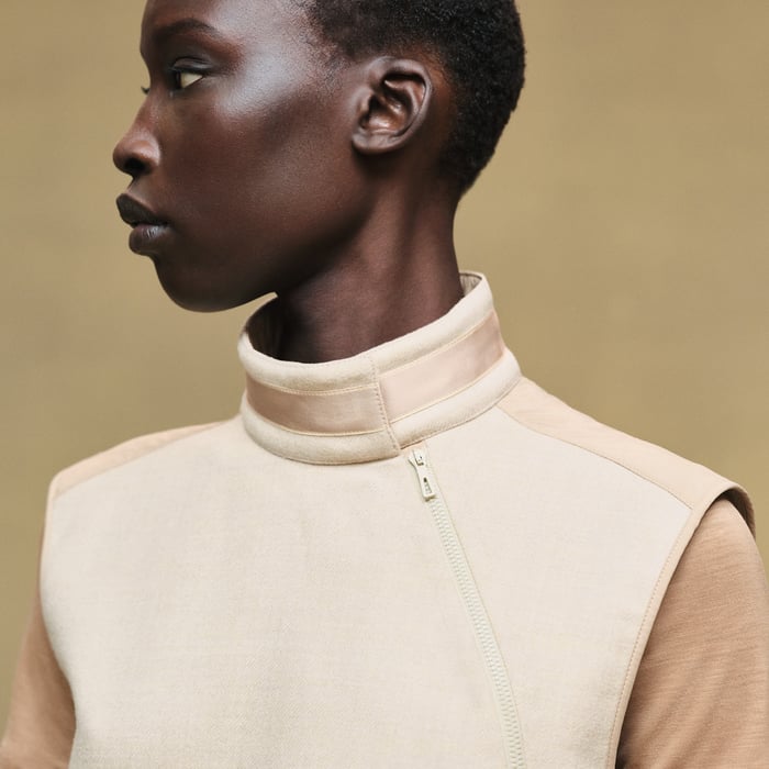Blanc Marbre Mixed Materials Sleeveless Jacket