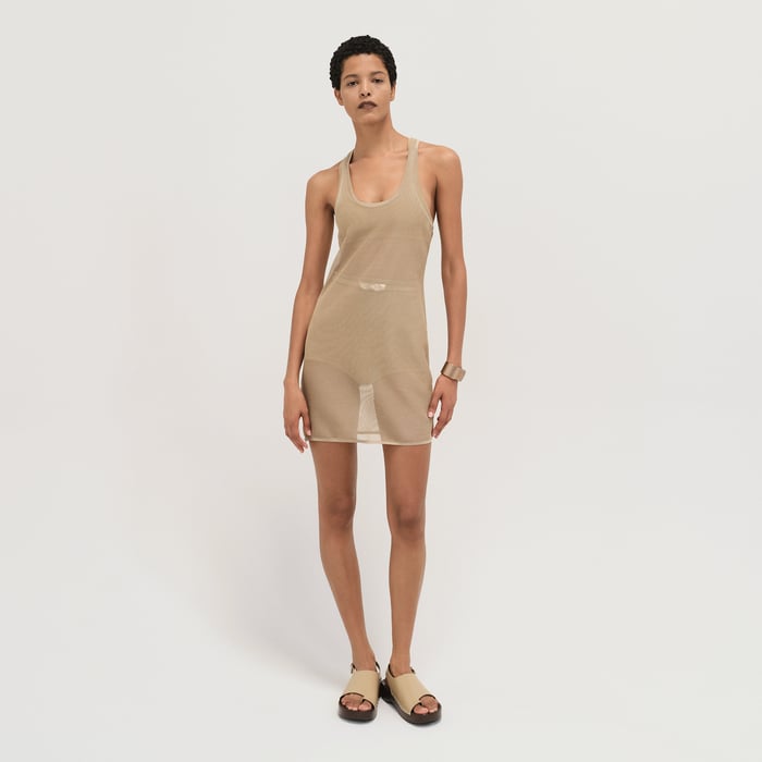 Beige Kraft Sleeveless Short Dress