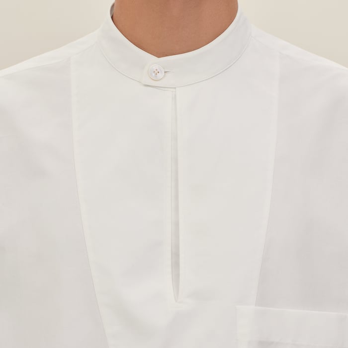 Blanc Short-sleeve Boxy Fit Shirt With Vareuse Collar