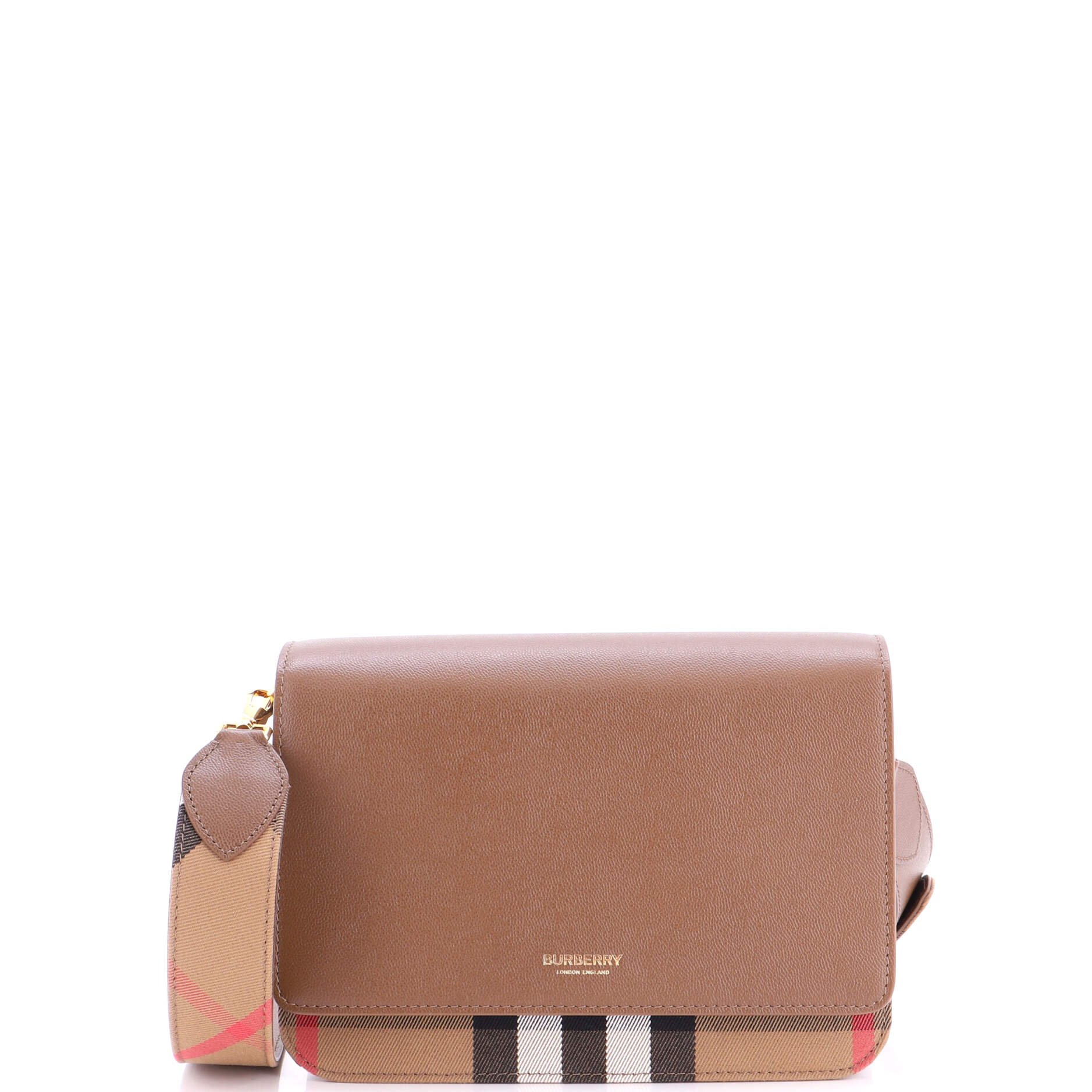 Mackford Shoulder Bag Leather and House Check Canvas Small