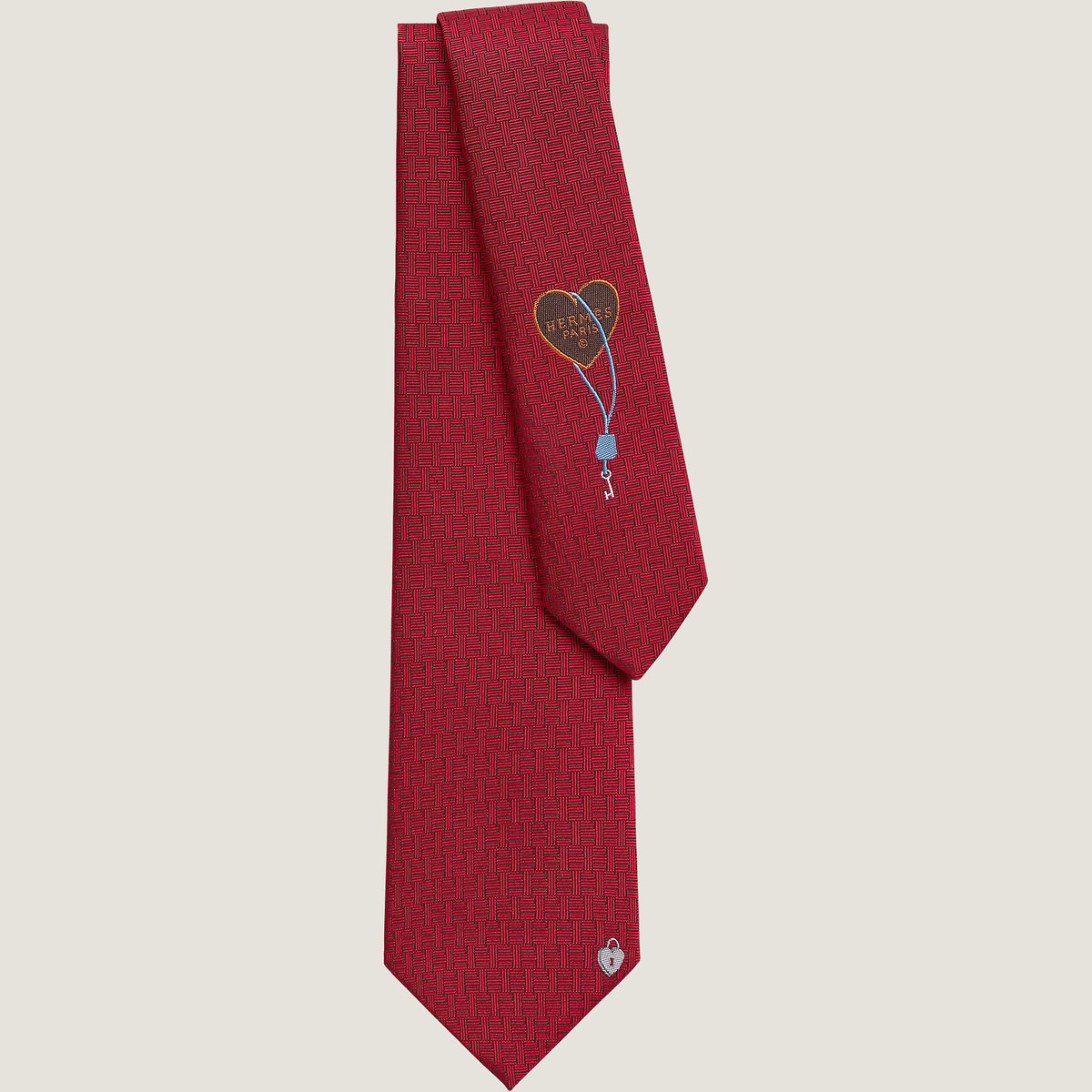 HERMES ネクタイ LA CLEF DU BONHEUR Hermès La Clef du Bonheur tie Rouge Vif/Gris | BagUSeek