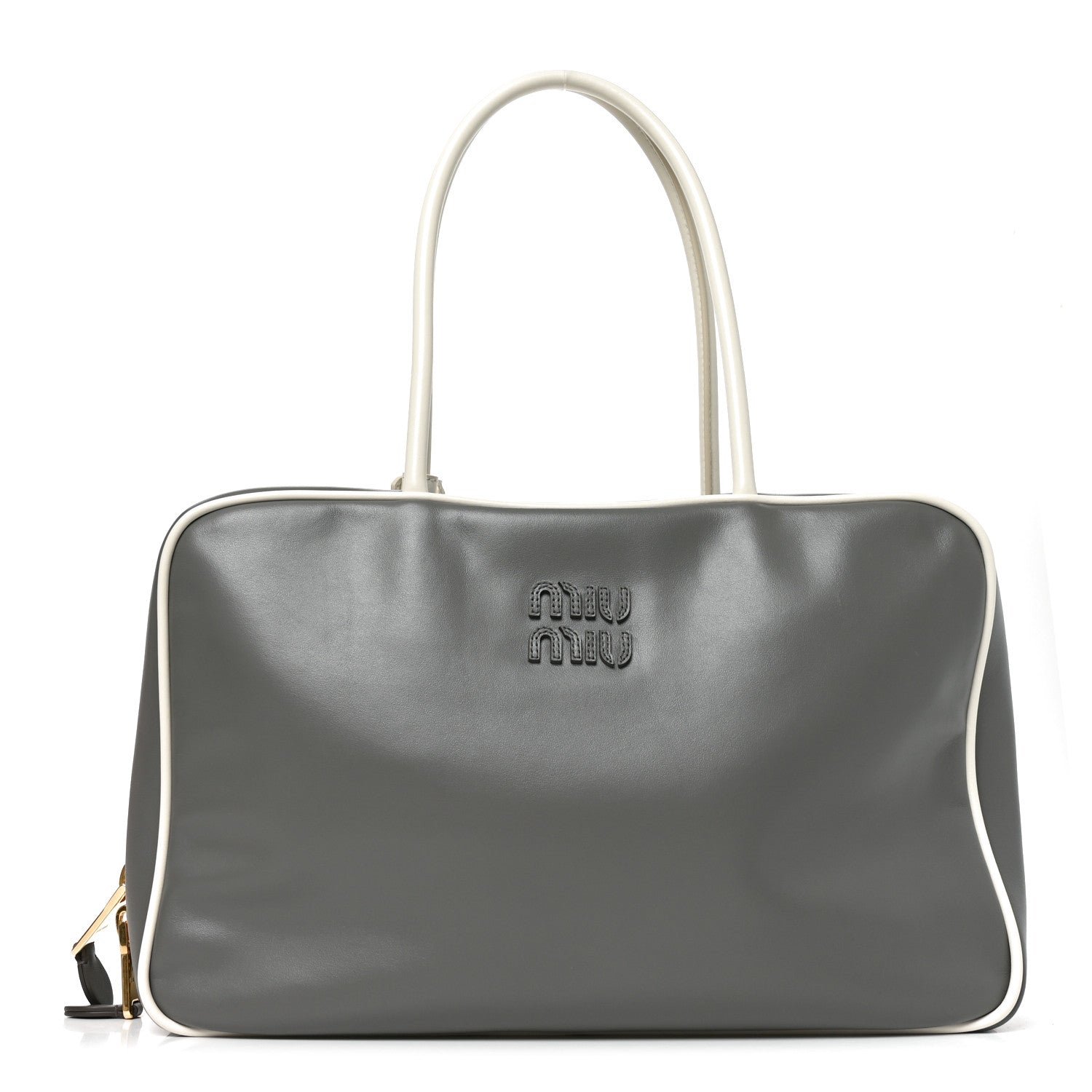 Miu Miu Soft Calf Softy Contrast Large Beau Top Handle Bag Marmo White