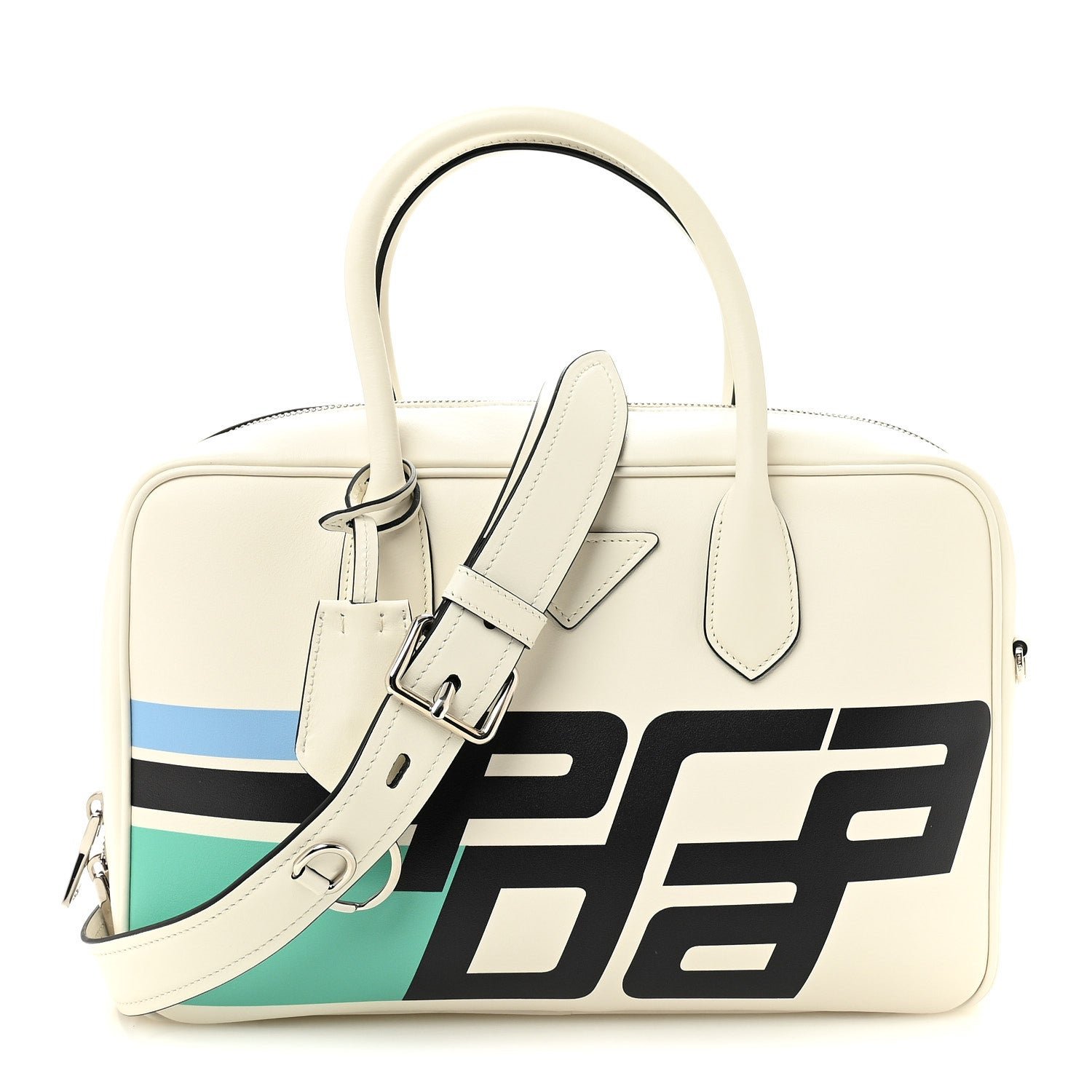 Prada City Calfskin Racing Logo Bowler White Black