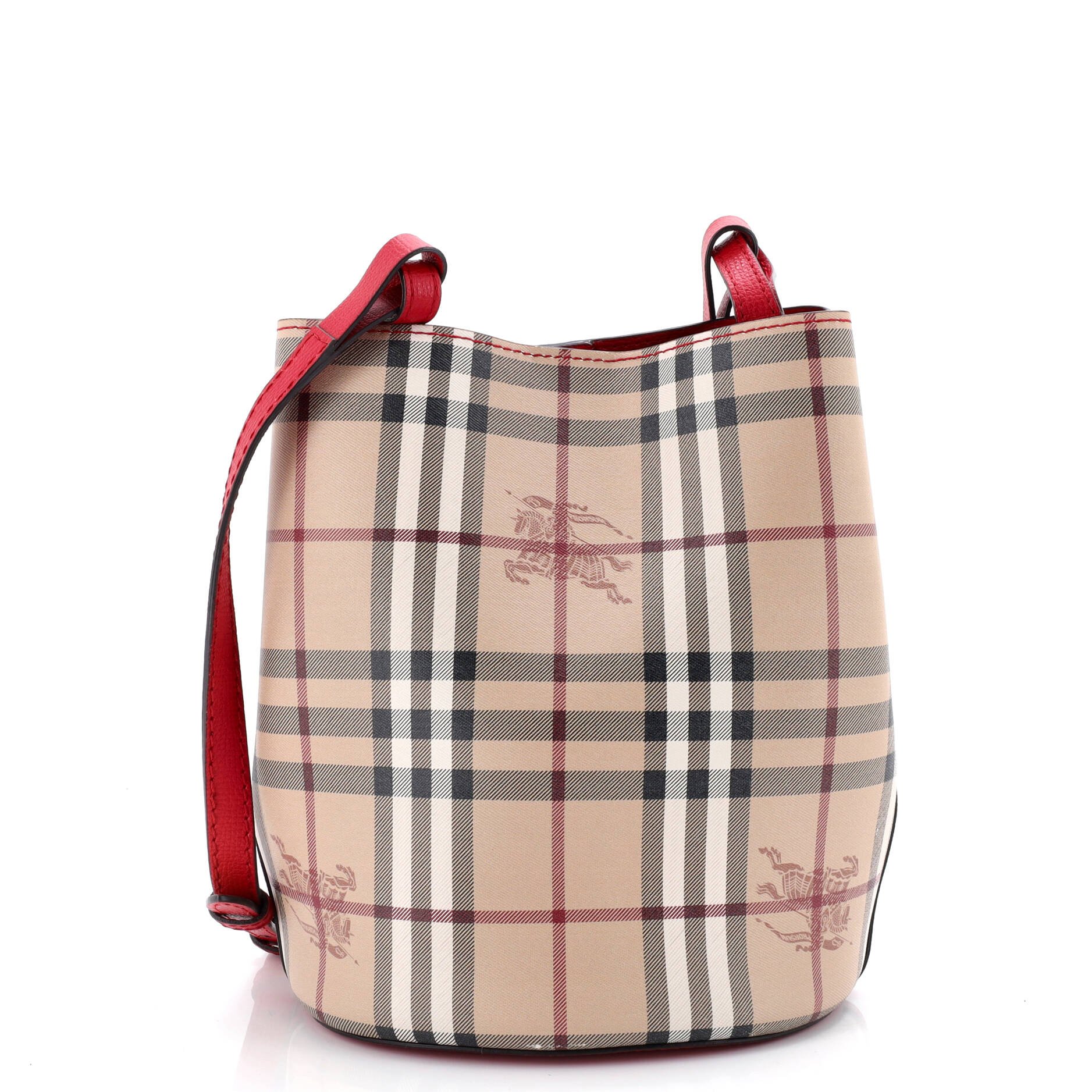 Burberry Lorne Bucket Bag Haymarket Coated Canvas Small