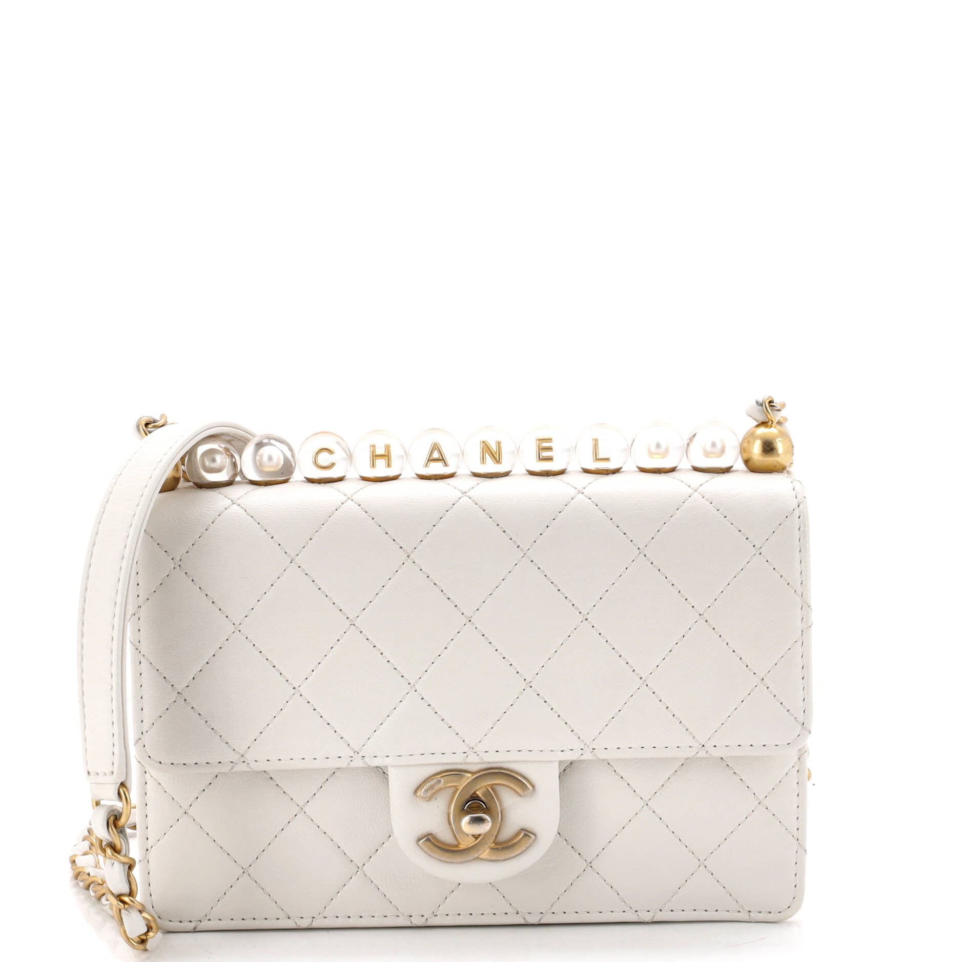Chic Pearls Flap Bag Quilted Goatskin with Acrylic Beads Small