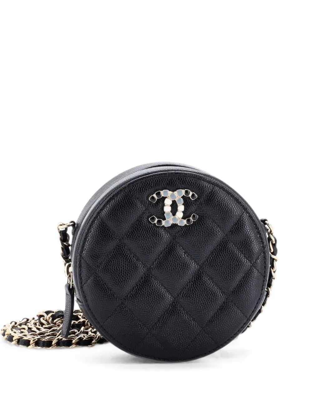 Round Clutch with Chain Quilted Caviar with Lacquered Metal crossbody bag