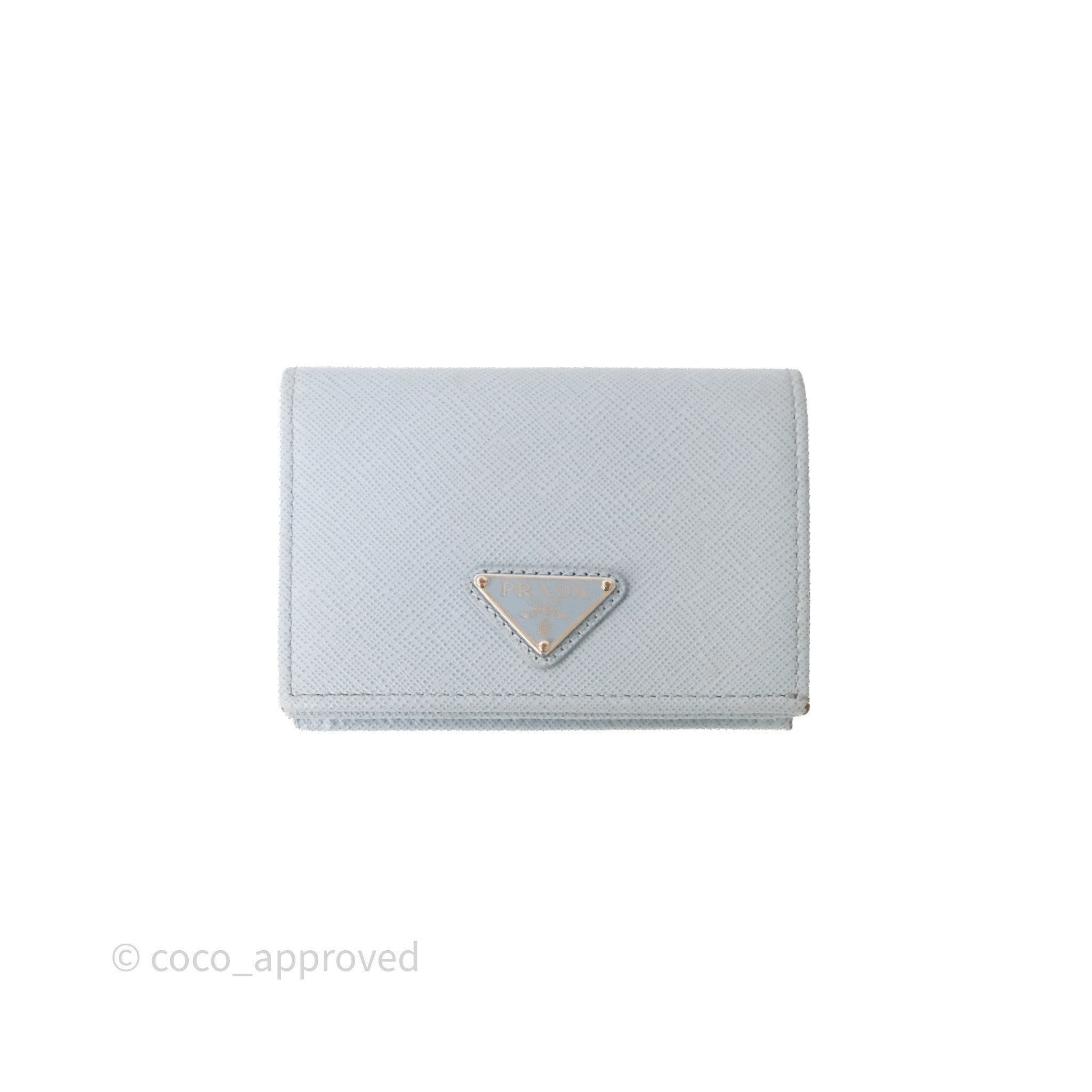 Prada Triangle-logo Saffiano Wallet Light Blue Silver Hardware