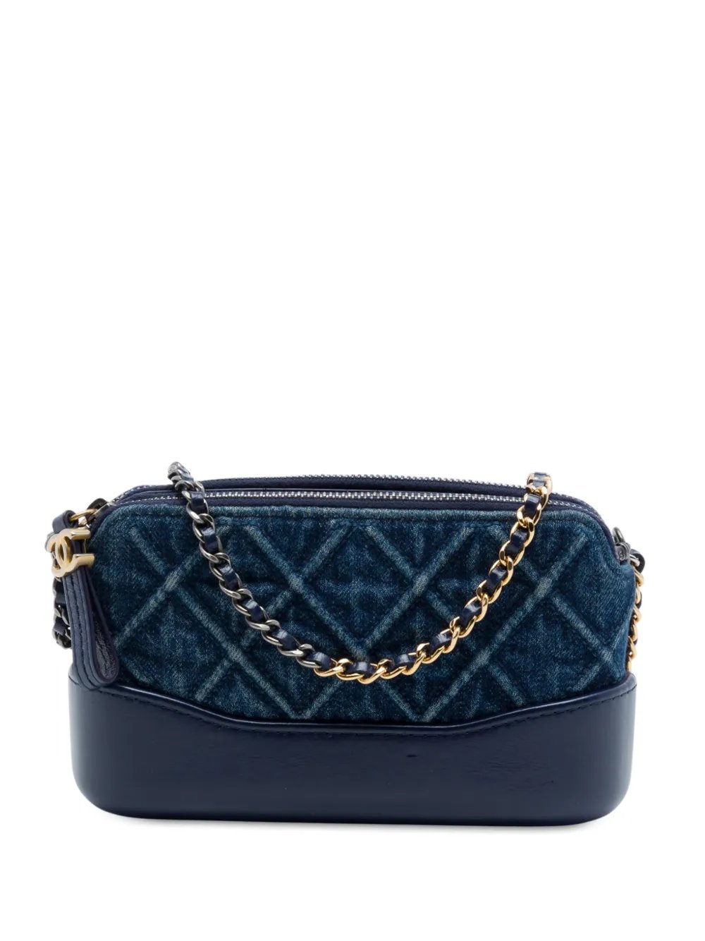 2020 Quilted Denim Gabrielle Double Zip Clutch with Chain crossbody bag