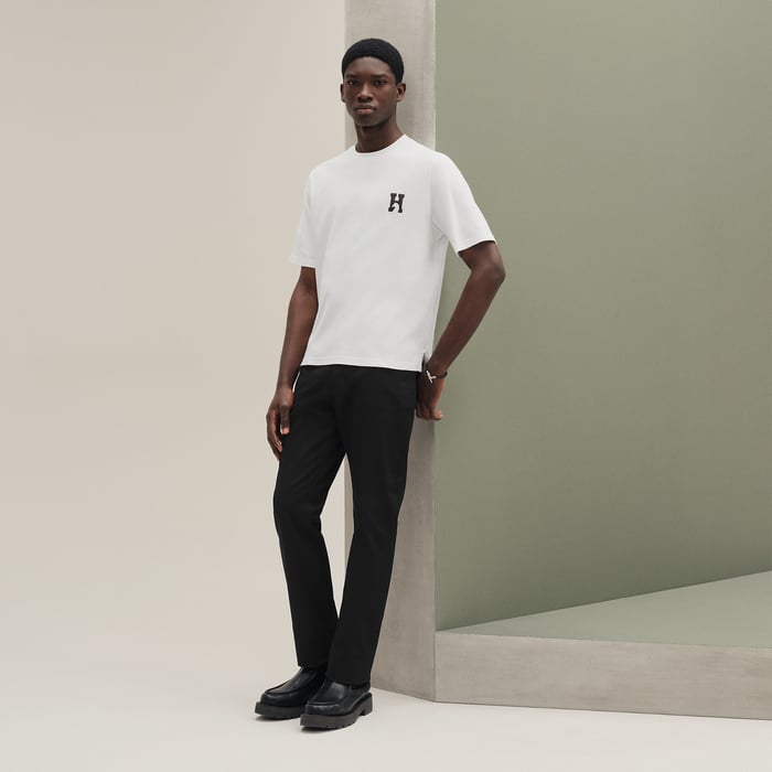 Blanc "H'Cheval" T-shirt With Leather Detail