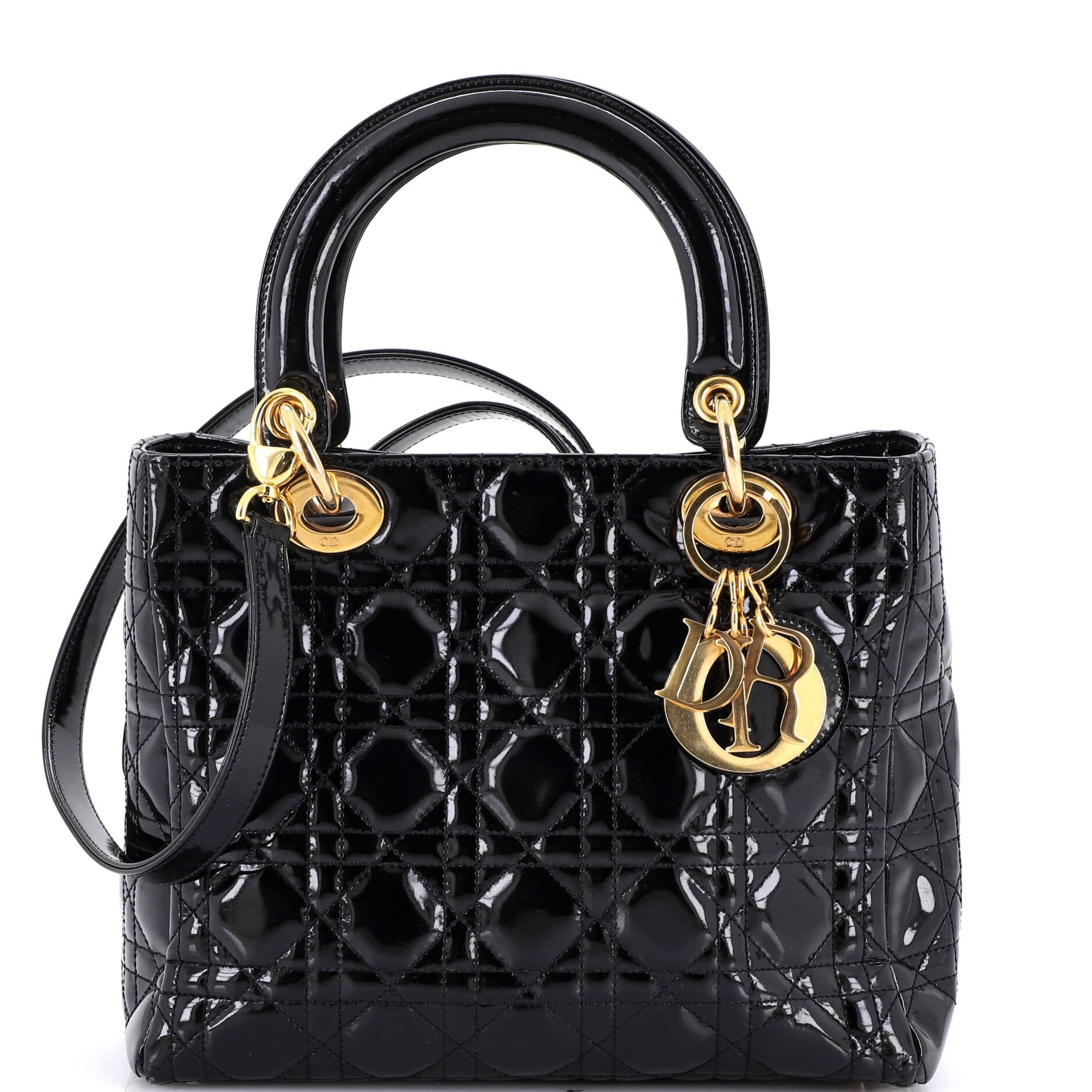 Dior Vintage Lady Dior Bag Cannage Quilt Patent Medium
