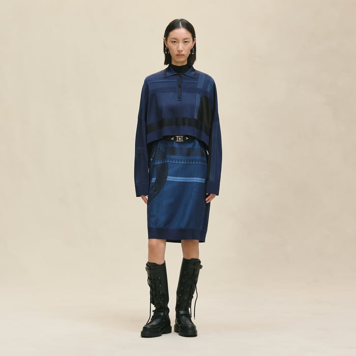 Bleu Encre "Dressage Tressage" Long-sleeve Twillaine Sweater Dress