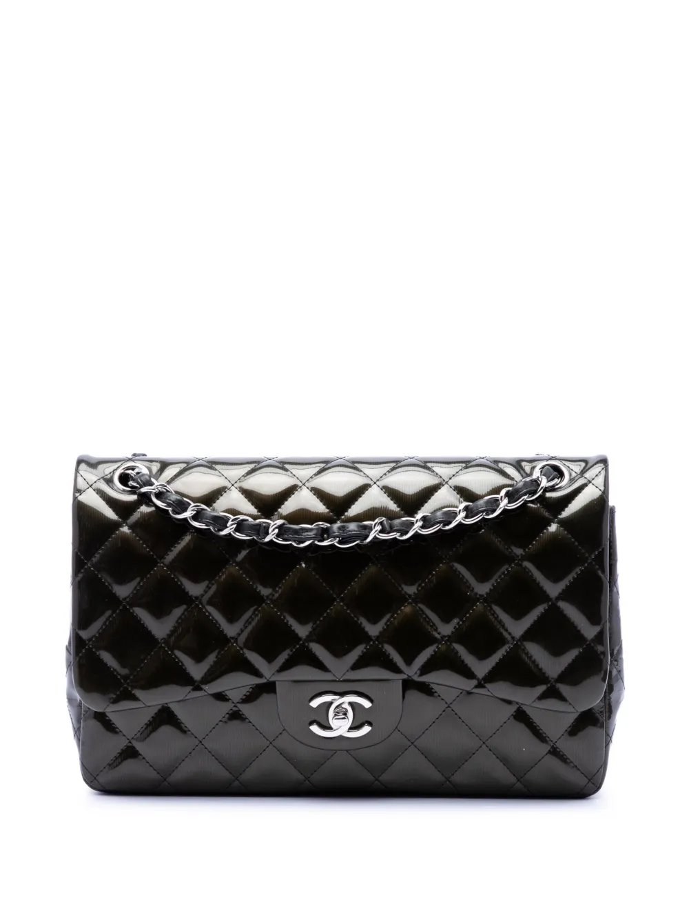 2012-2013 Jumbo Classic Striated Patent Double Flap shoulder bag