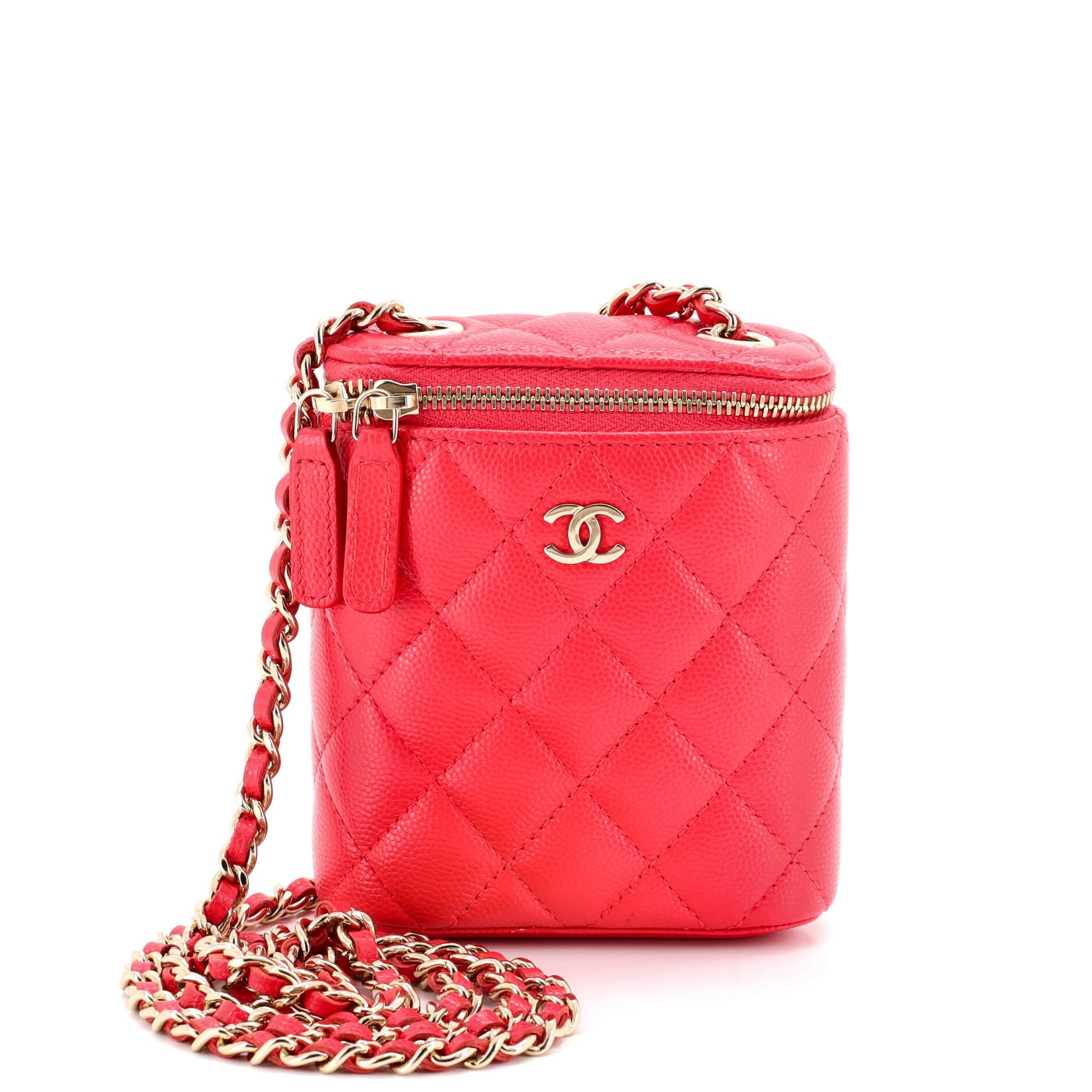 Vertical Classic Vanity Case with Chain Quilted Caviar Mini