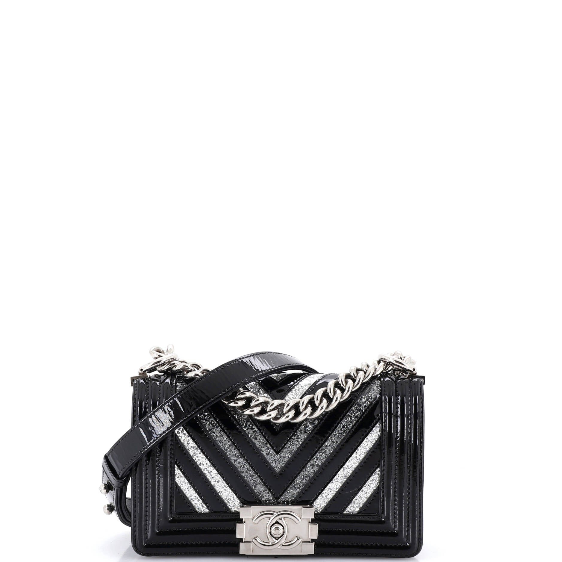 Boy Flap Bag Chevron Patent with Glitter PVC Small