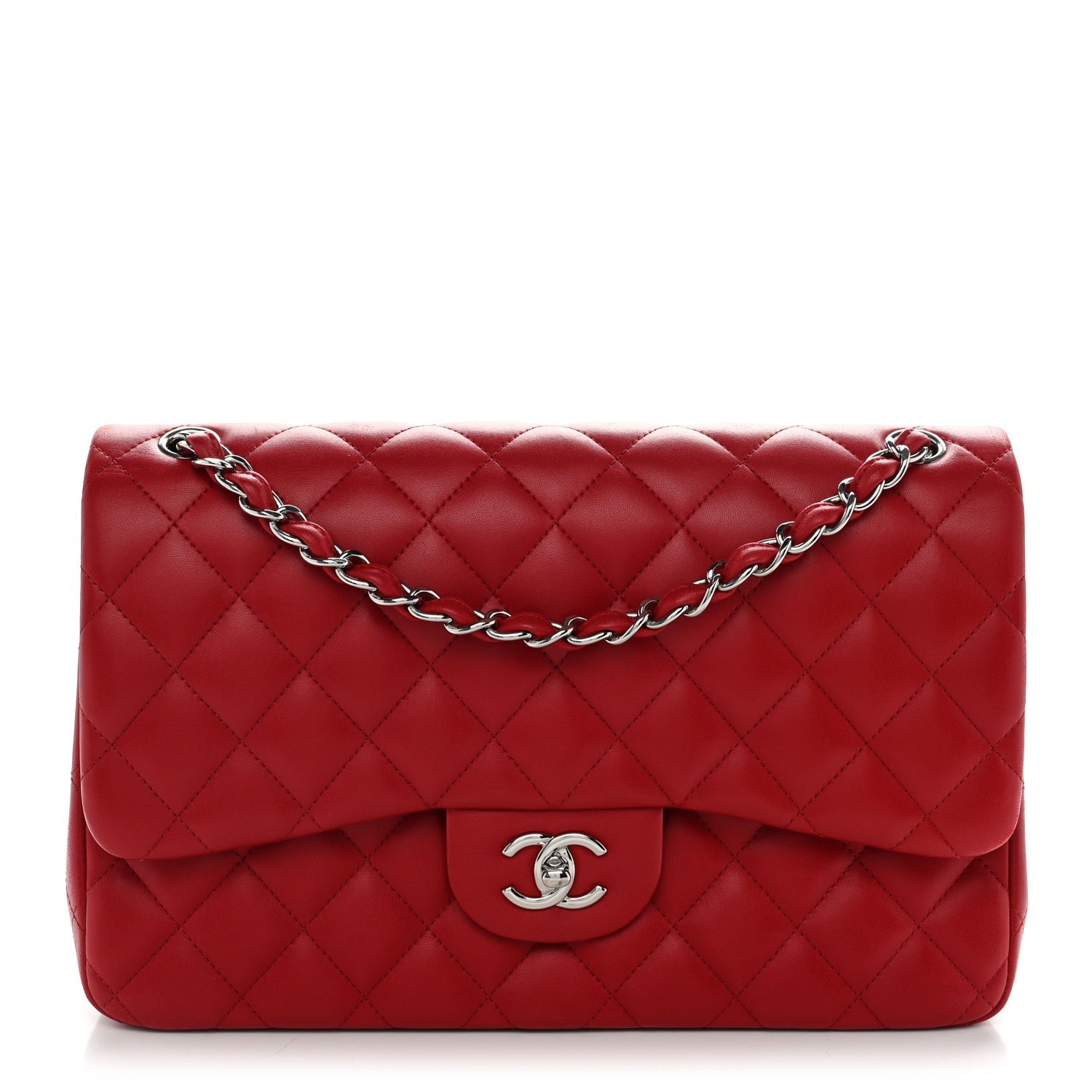 Chanel Lambskin Quilted Jumbo Double Flap Red