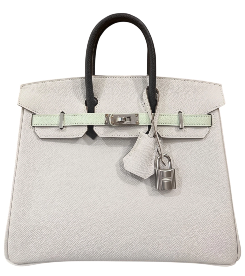 Hermes Gris Pale, Vert Fizz and Graphite Epsom Tri-Color Birkin 25 Palladium Hardware, 2023