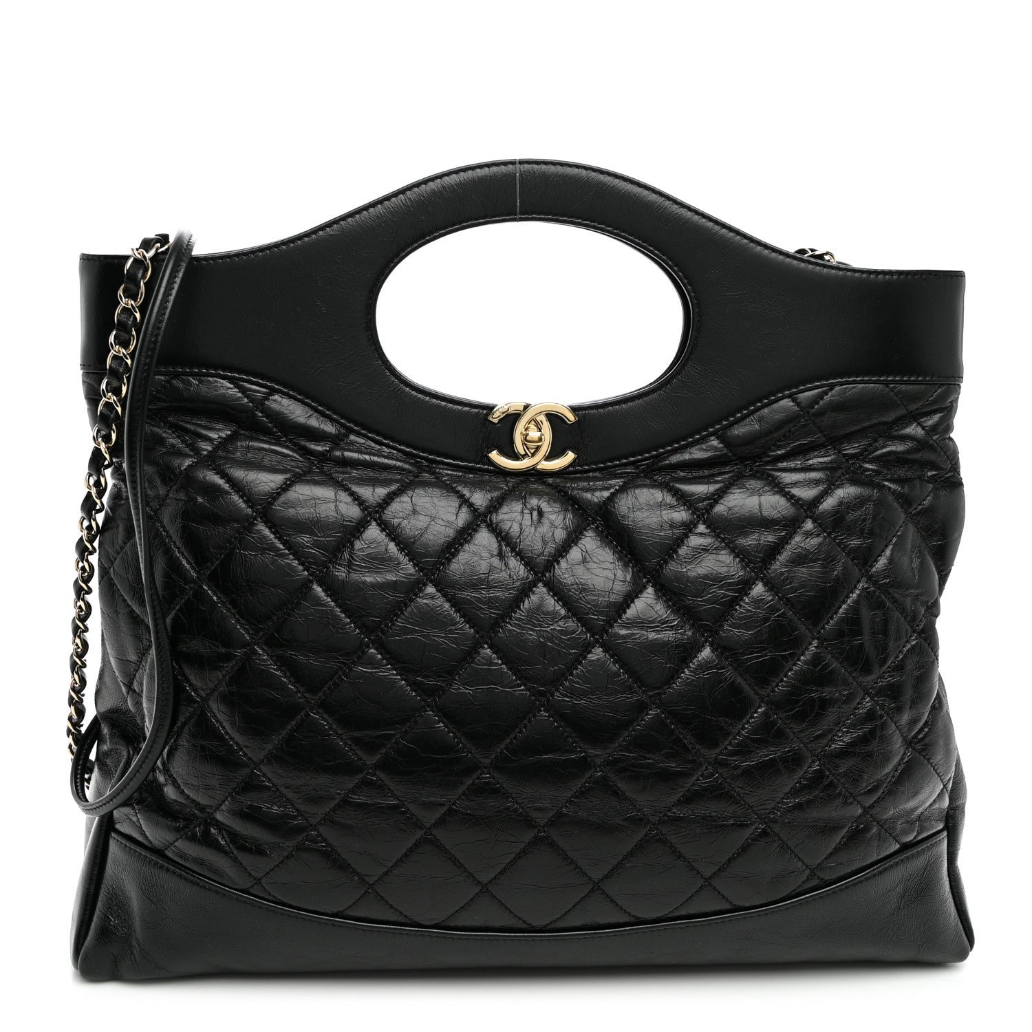 Chanel Shiny Aged Calfskin Quilted Large 31 Shopping Bag Black