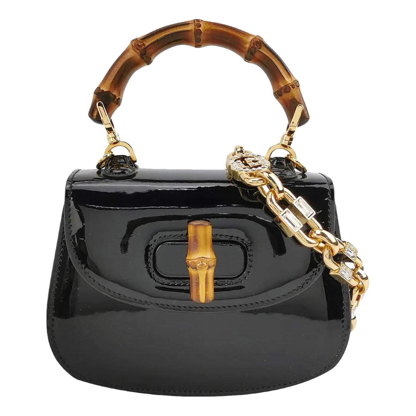 Convertible Bamboo Top Handle patent leather handbag