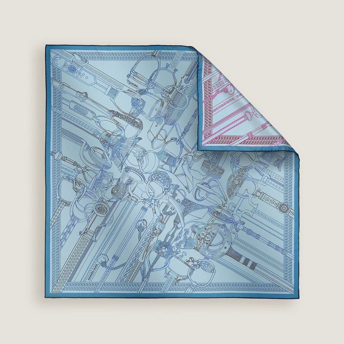 Hermès Concours d'Etriers Remix double face scarf 70 Bleu Ciel