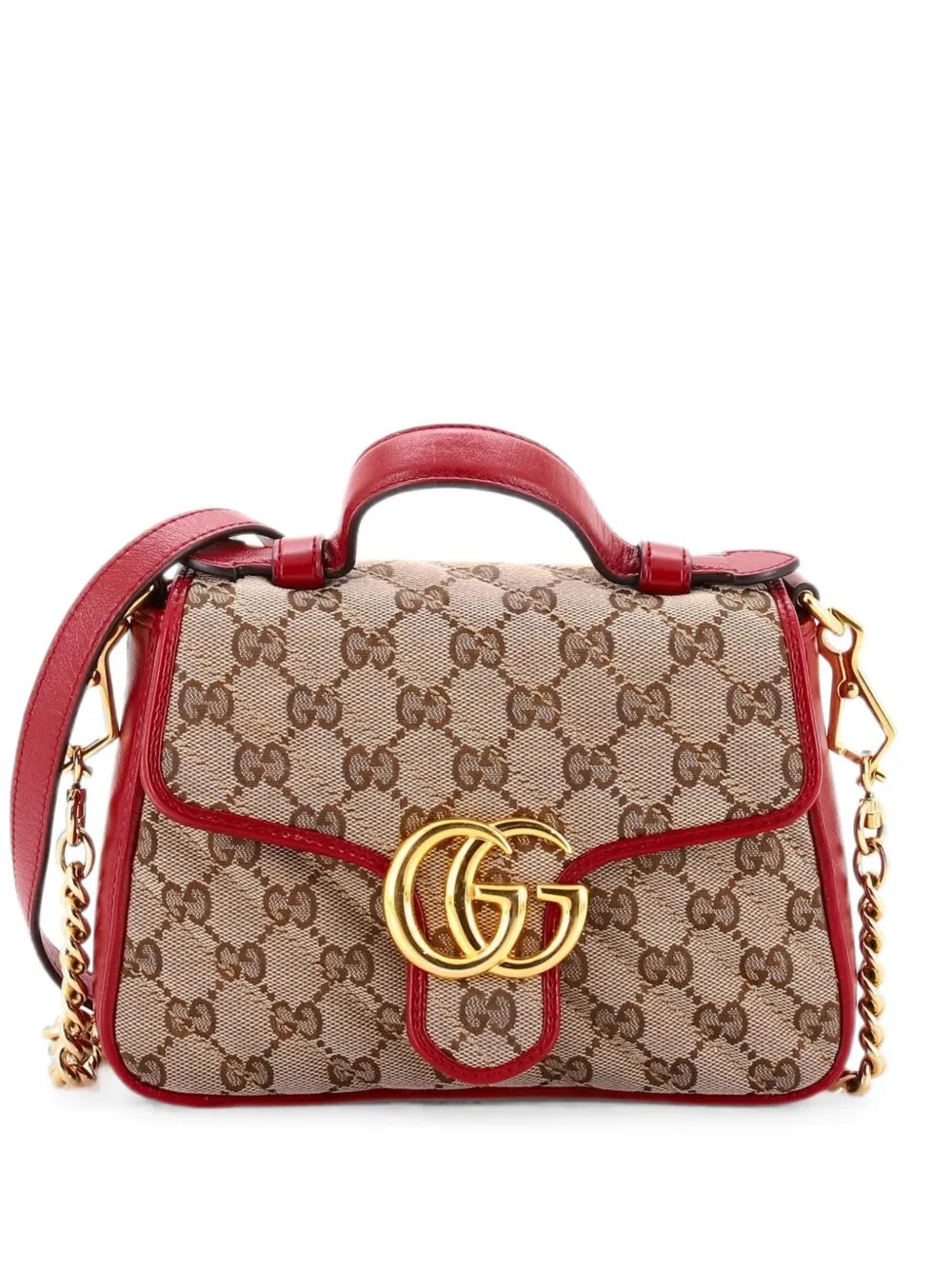 GG Marmont Top Handle Flap Bag Diagonal Quilted GG Canvas with Leather Mini shoulder bag