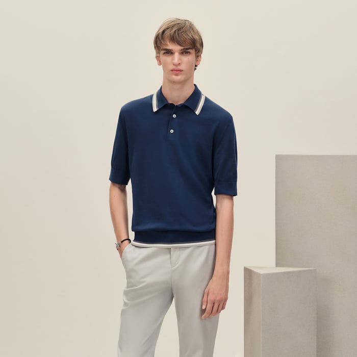 Indigo "Rayures & Twist" Polo Shirt