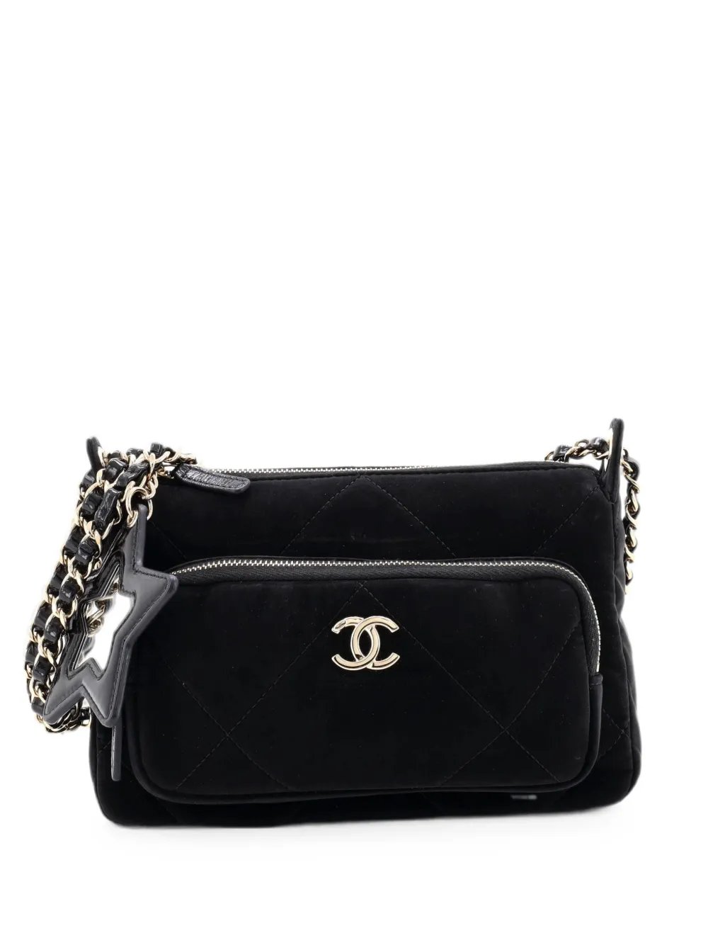 25 Clutch With Chain Quilted Velvet Effect Nylon and Shiny Crumpled Calfskin Small shoulder bag