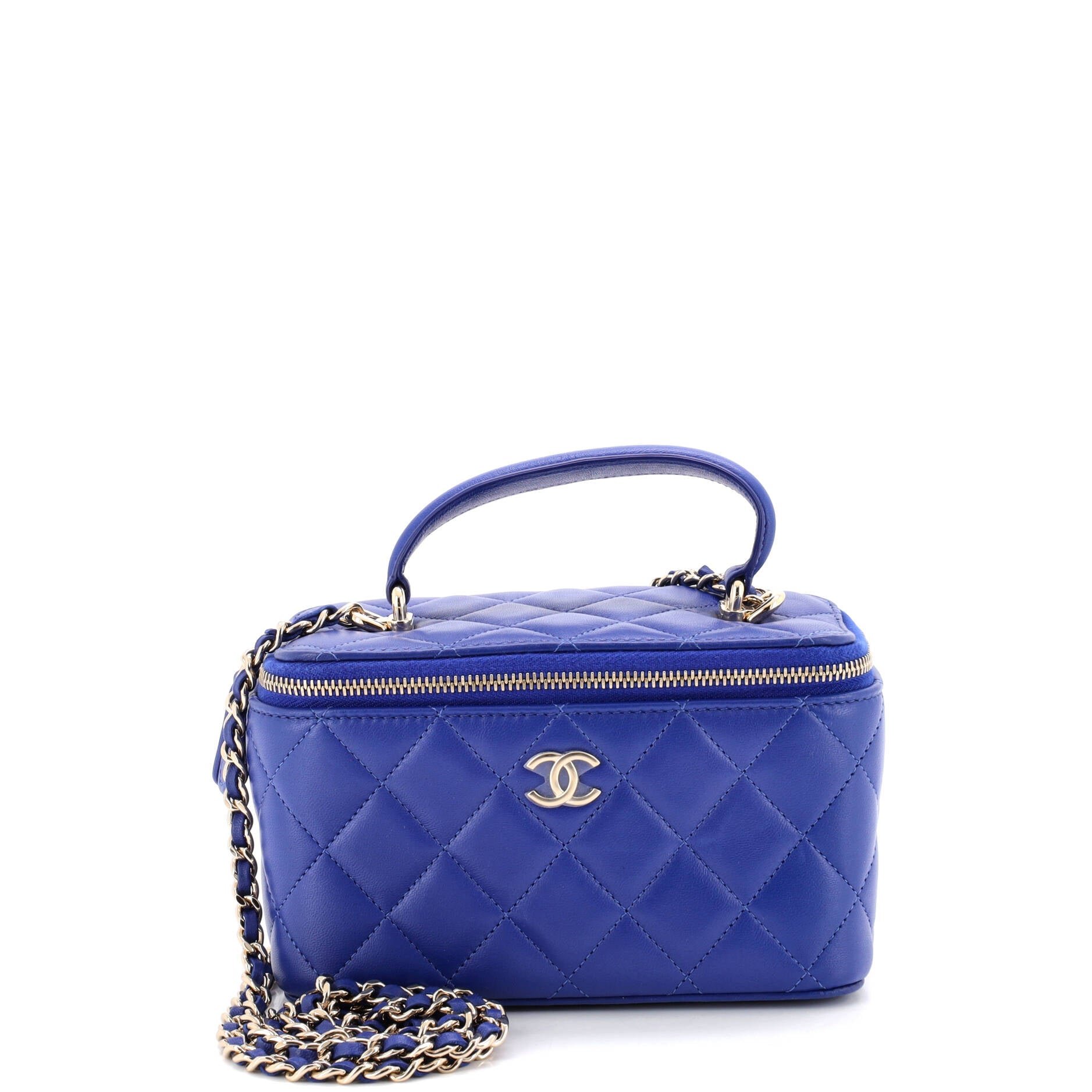 Classic Top Handle Vanity Case with Chain Quilted Lambskin Small