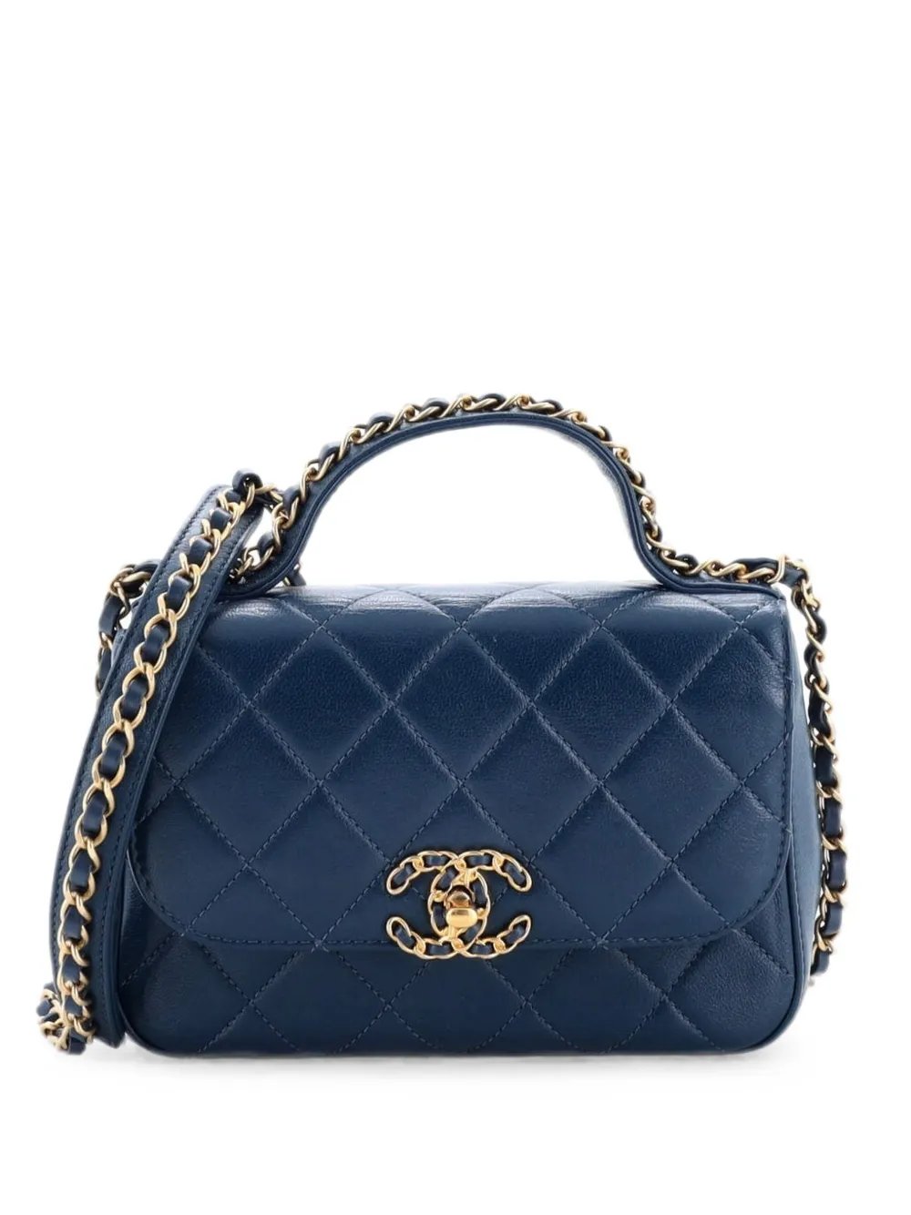 Chain Infinity Top Handle Bag Quilted Lambskin Mini satchel