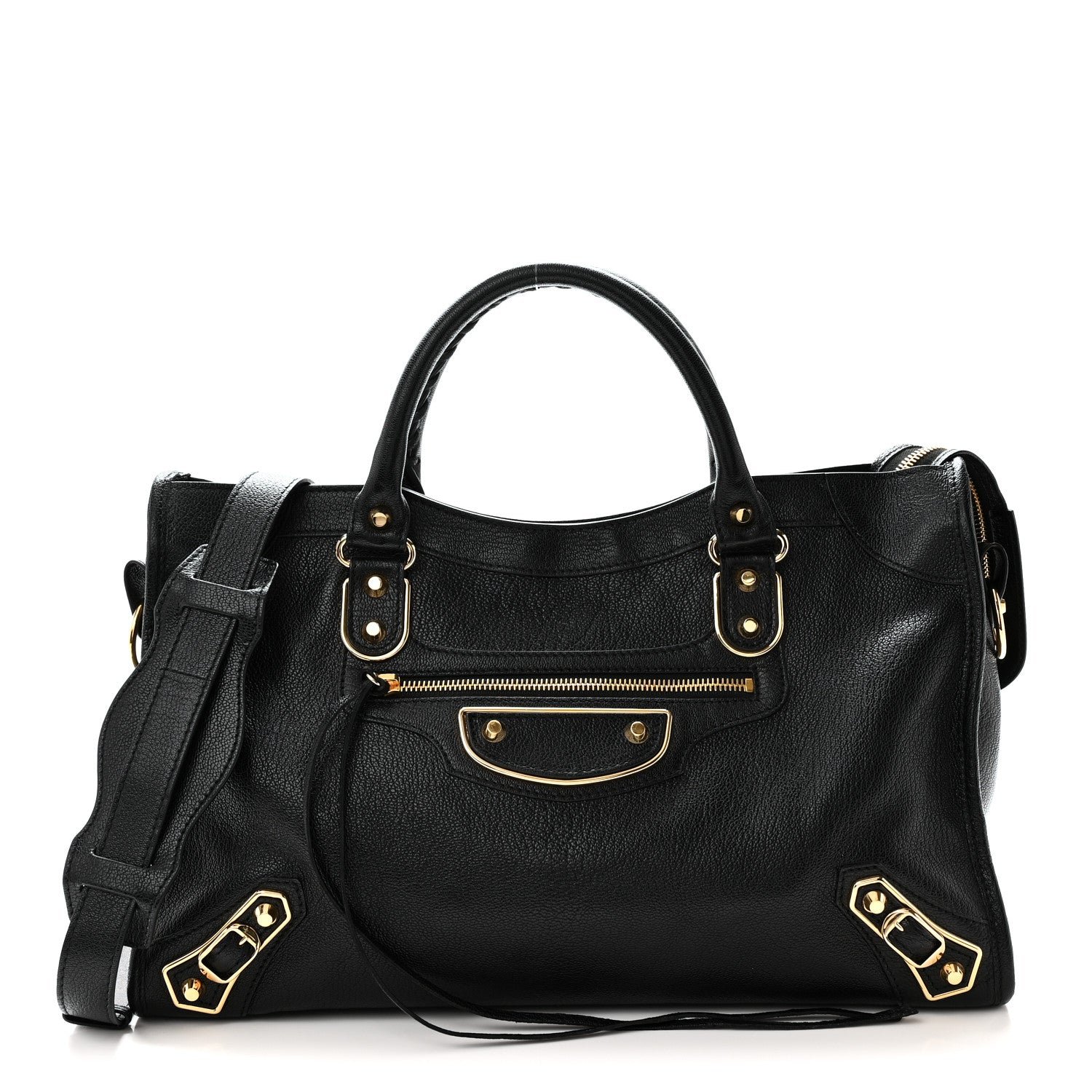 Balenciaga Chevre Gold Metallic Edge Hardware City Black