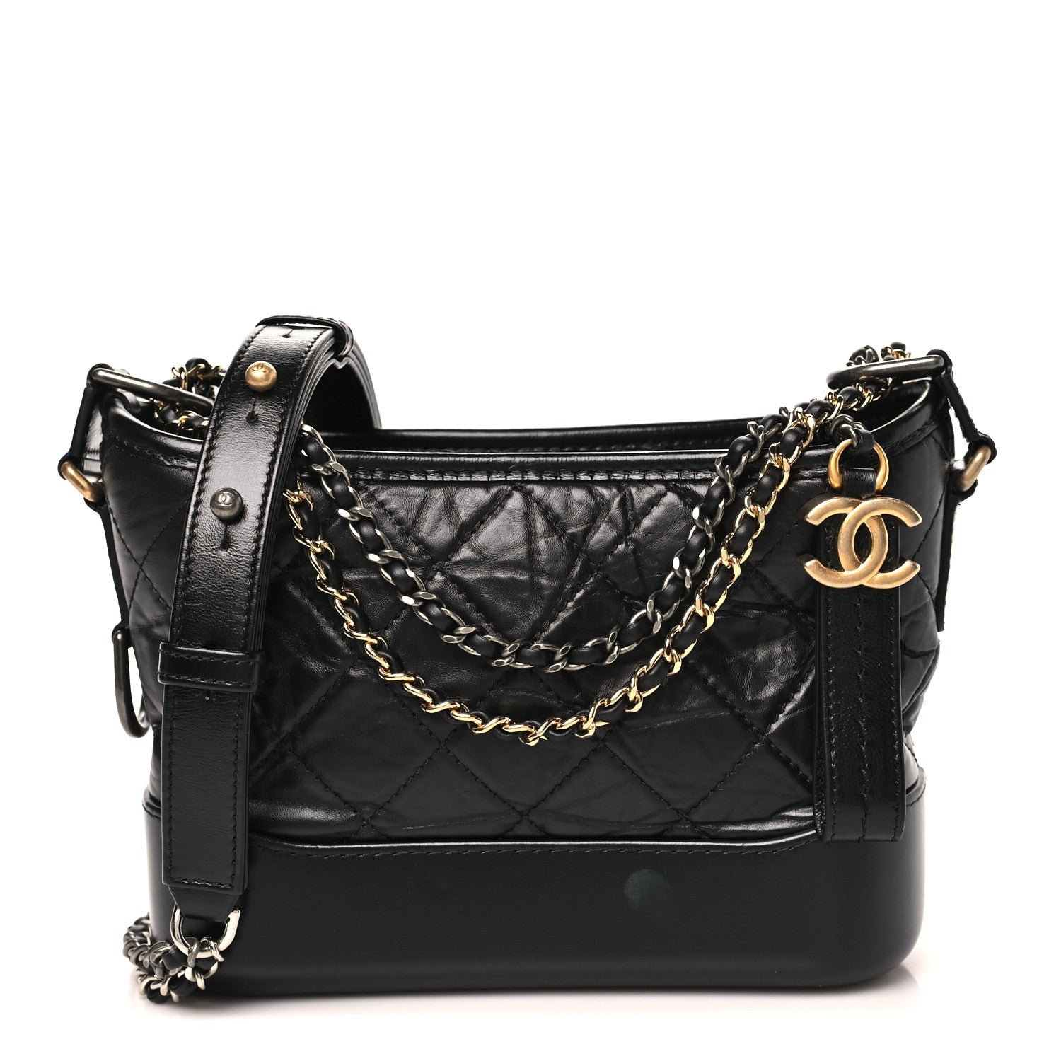 Chanel Aged Calfskin Quilted Small Gabrielle Hobo Black