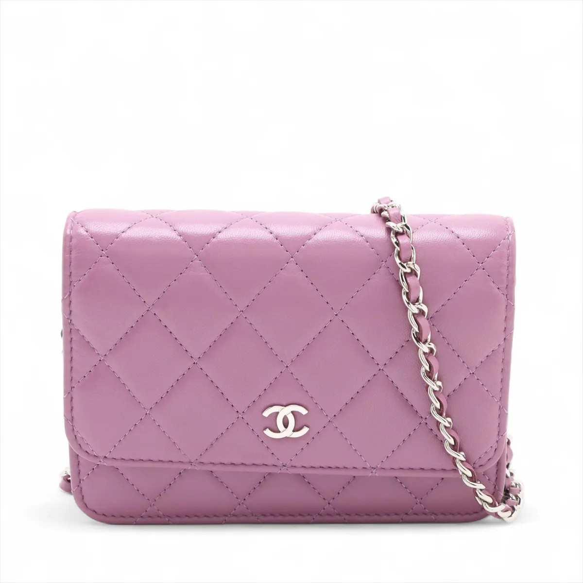 Chanel Matelasse Lambskin Chain Wallet Purple Gold Metal Fittings 30