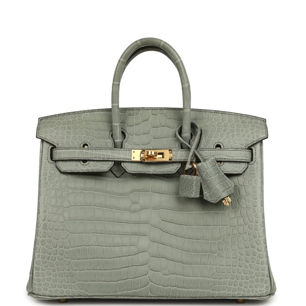 Hermes Birkin 25 Gris Ciment Matte Porosus Crocodile Gold Hardware