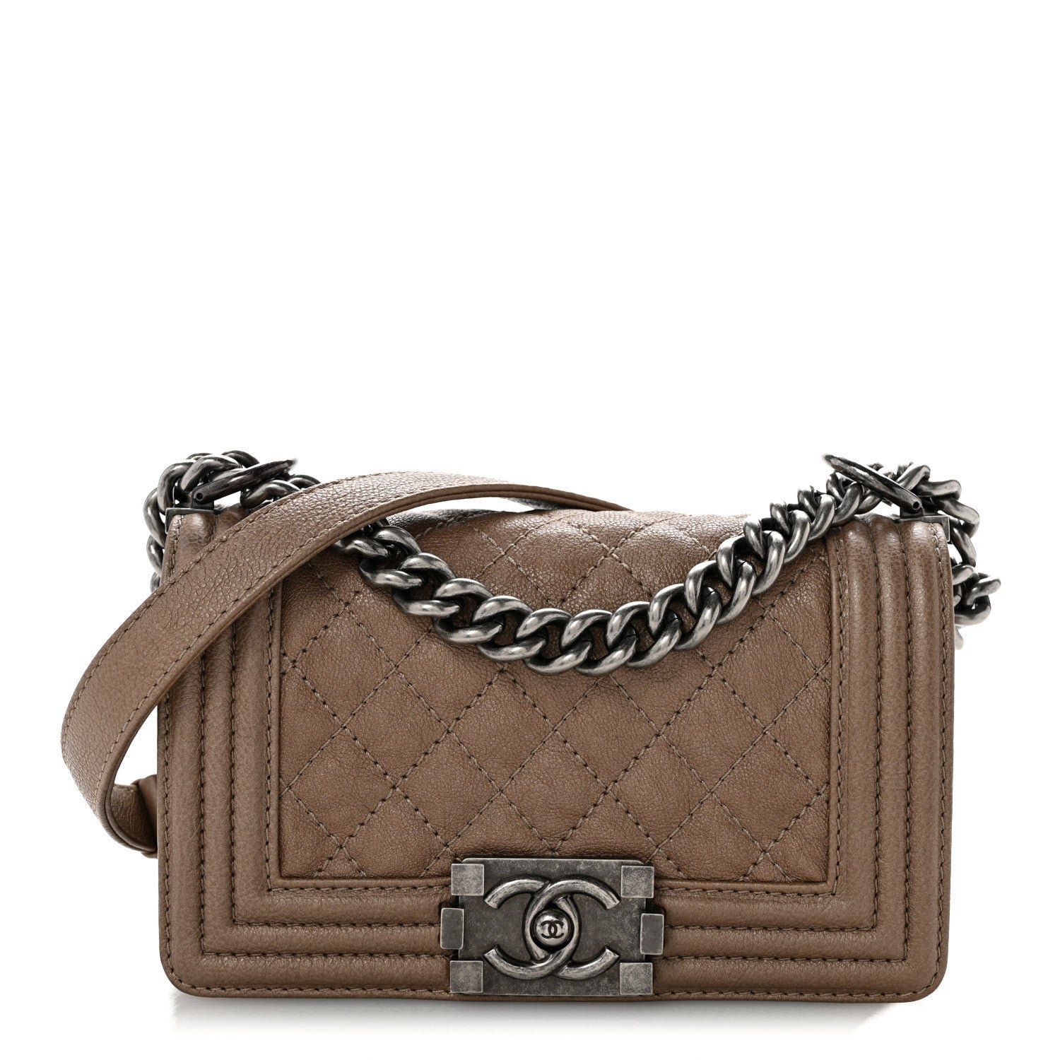 Chanel Metallic Calfskin Quilted Small Boy Flap Taupe