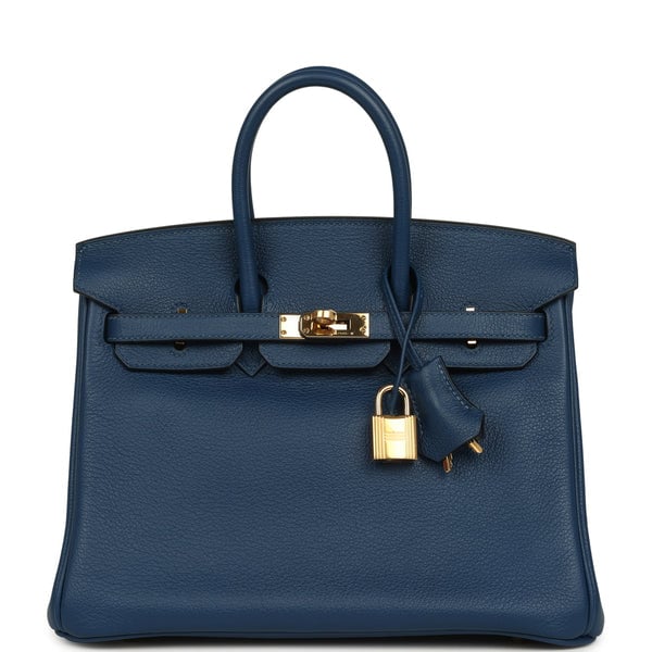 Pre-owned Hermes Birkin 25 Deep Blue Novillo Gold Hardware