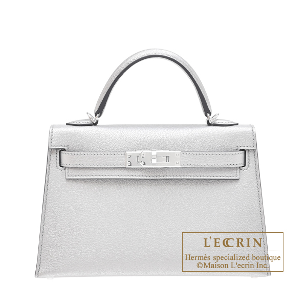 Hermes Kelly bag mini Sellier Argent Chevre chamkila goatskin Silver hardware