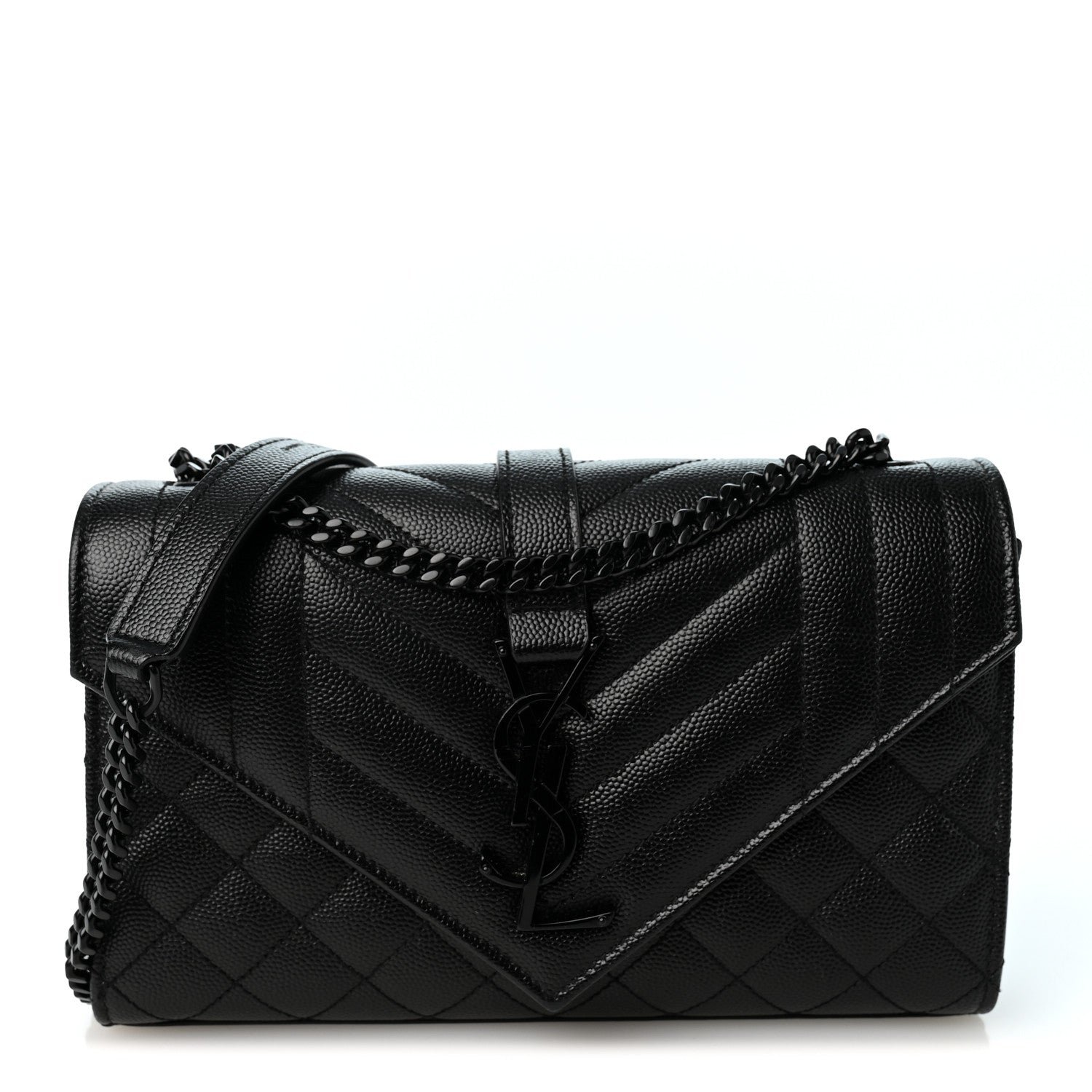 Saint Laurent Grain De Poudre Textured Mixed Matelasse Triquilt Small Monogram Monochrome Satchel Black