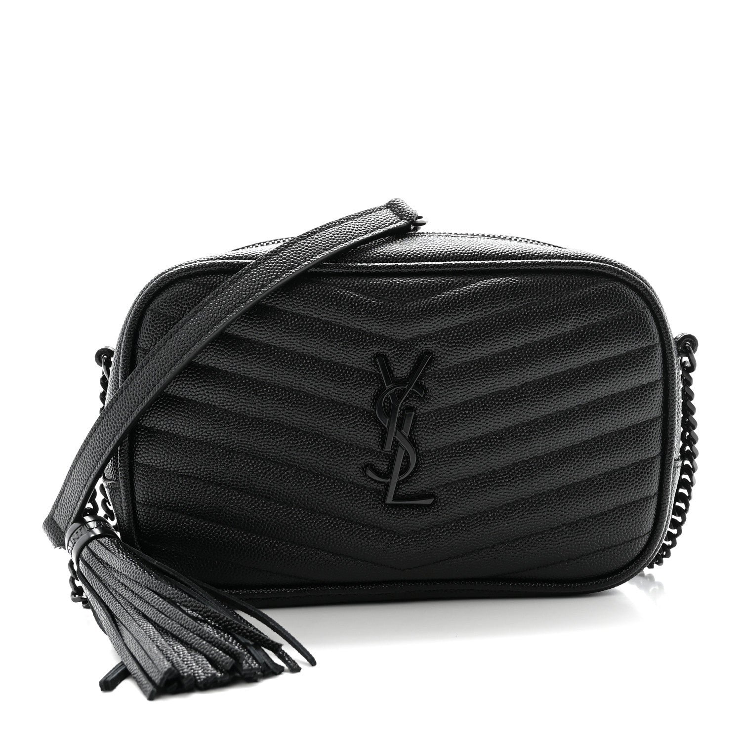 Saint Laurent Grain De Poudre Matelasse Monochrome Monogram Mini Lou Camera Bag Black