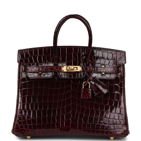 Hermes Hermes Birkin 25 Bordeaux Shiny Niloticus Crocodile Gold Hardware