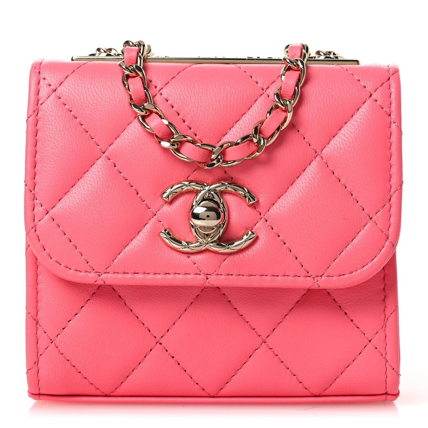 Chanel Lambskin Quilted Mini Trendy CC Chain Wallet Pink