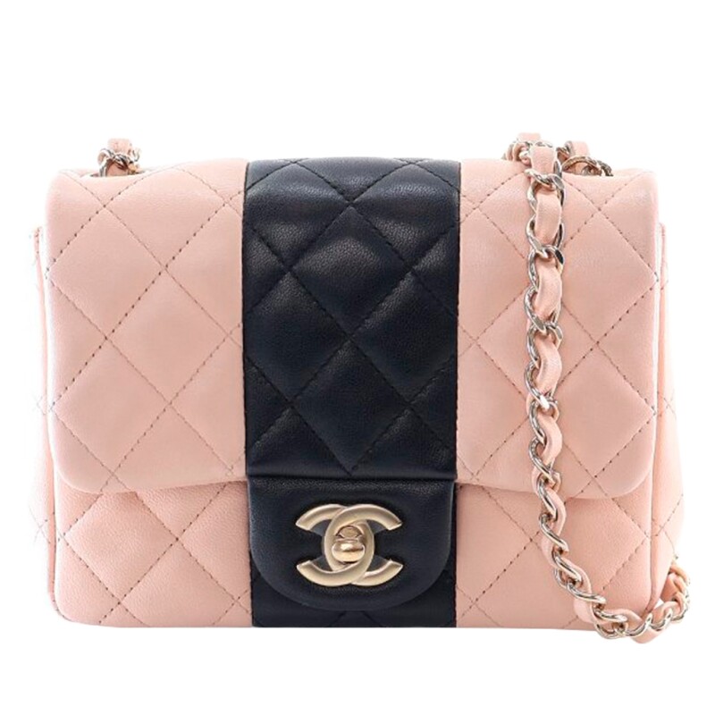 Chanel Black and Pink Quilted Lambskin Square Mini Classic Flap Bag Pale Gold Hardware, 2022