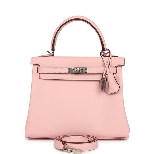 Hermes Kelly Retourne 25 Rose Sakura Swift Palladium Hardware