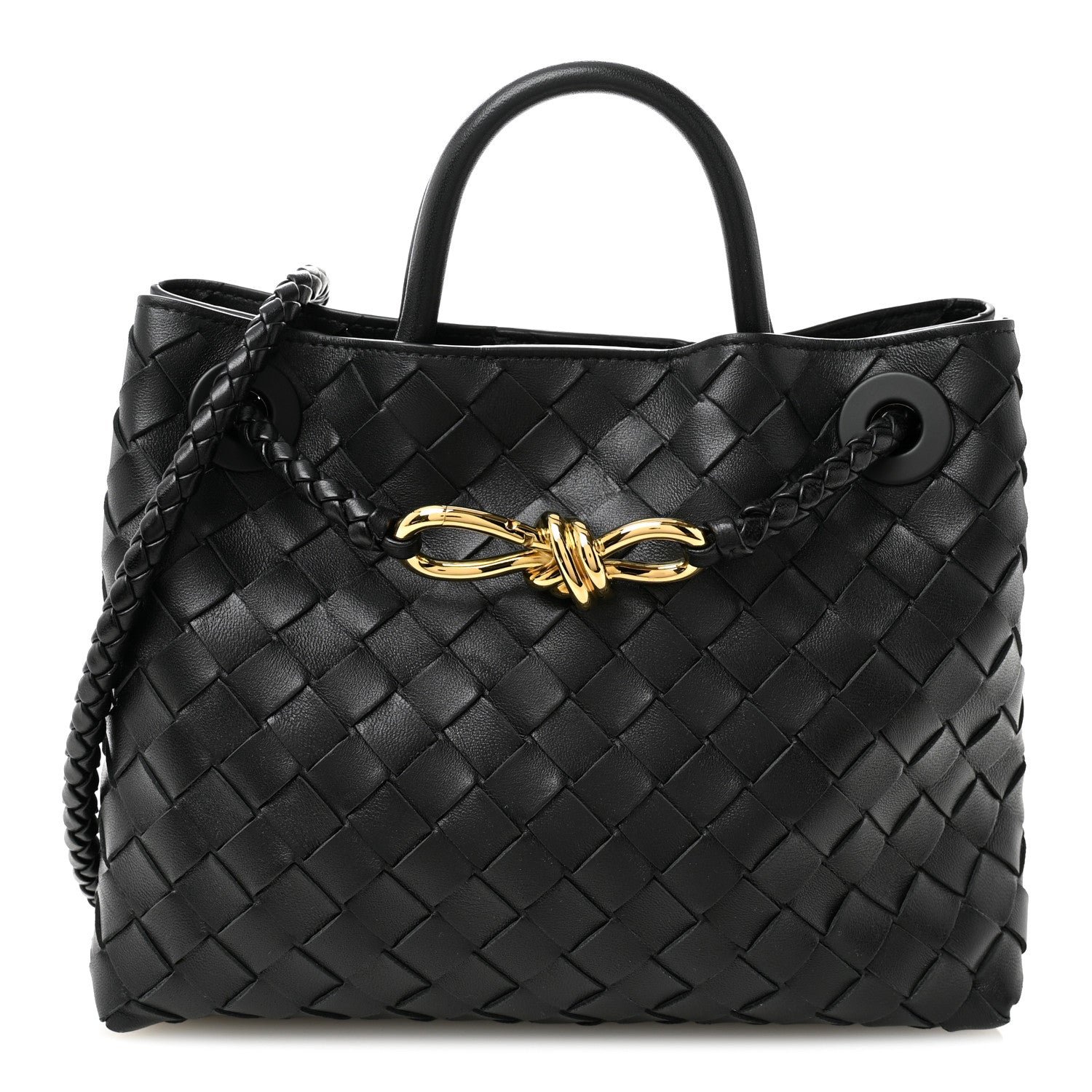 Bottega Veneta Nappa Intrecciato Small Andiamo Shoulder Bag Black