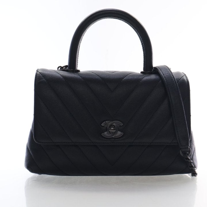 Chanel Small Caviar Chevron Coco Handle Flap Bag